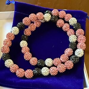 NIB Sparkling baseball bead stretch 18” necklace  Pink Black Silver Beaded